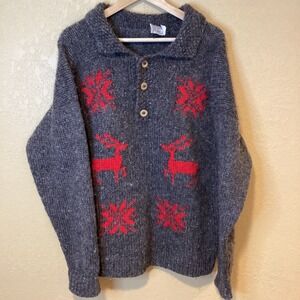 Vintage Isle of Sunday 100% Pure New Wool Hand Knitted Sweater, Men's XL